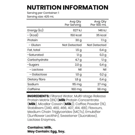 Double Espresso Nutrition Panel webp